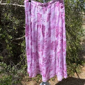 Skirt, raspberry pink linen print